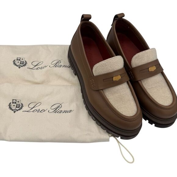 NEW Loro Piana Lomond Penny Loafers Autumn Chestnut Natu - Picture 2 of 14
